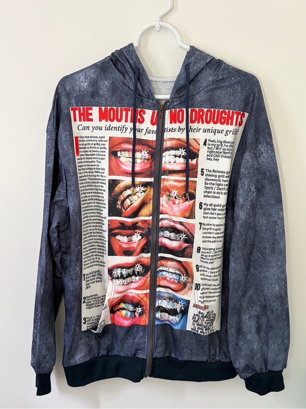 Grills Grillz Zip-Up Hoodie Jacket hip-hop Blue Multicolor Front Print. Unisex L